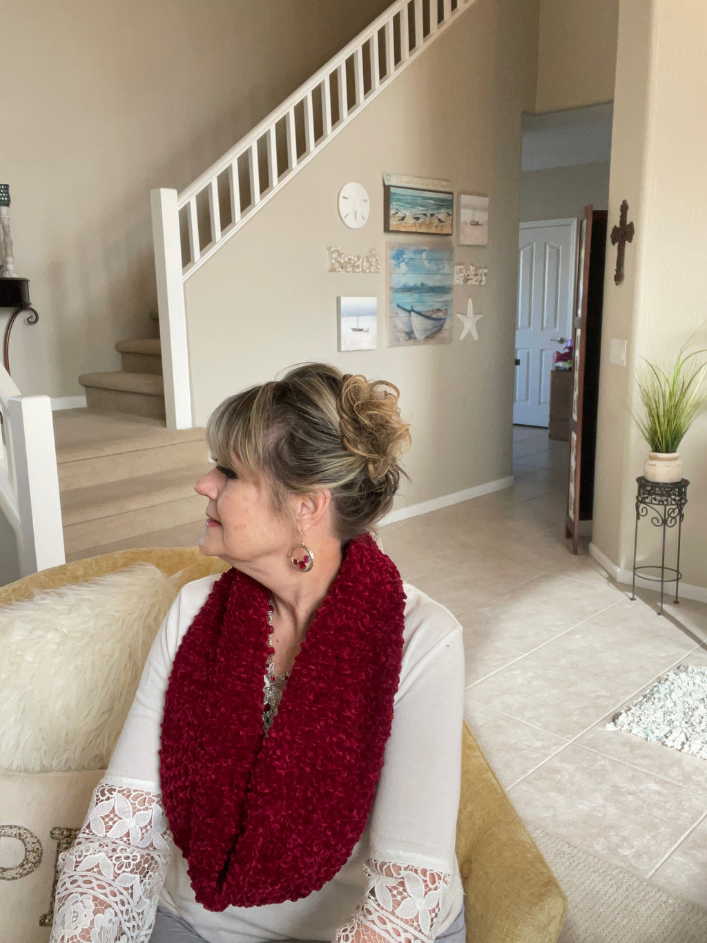 Ruby Red Hand Knitted Velvet Scarf