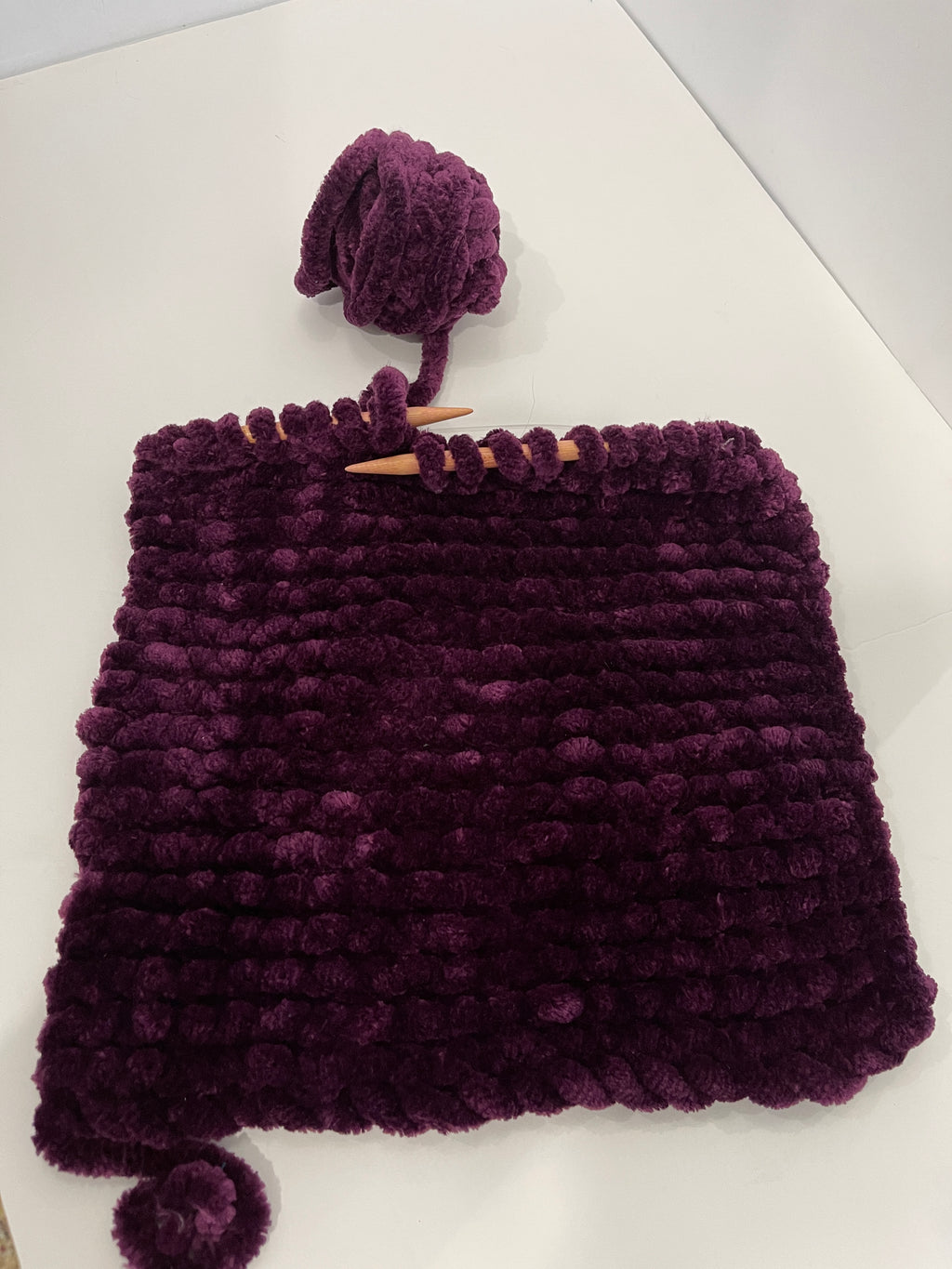 Deep Purple Hand Knitted Velvet Scarf