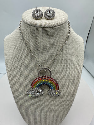 Multi-Colored Rhinestone Pendent & Matching Rhinestone Earrings (Clearance)