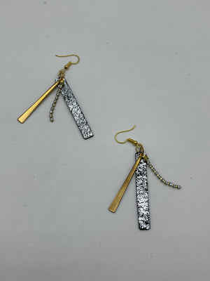 Black & Silver Leather Strip Earrings