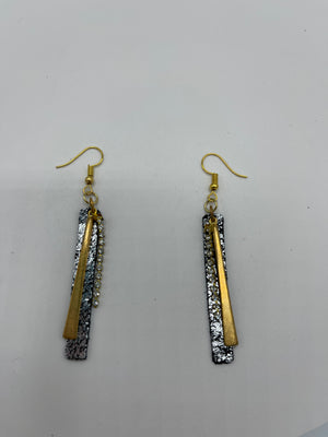 Black & Silver Leather Strip Earrings