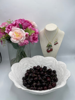 Rhinestone Cherry Pendent & Hypoallergenic Rhinestone Cherry Earrings (Clearance)