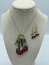 Rhinestone Cherry Pendent & Hypoallergenic Rhinestone Cherry Earrings (Clearance)