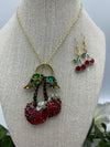 Rhinestone Cherry Pendent & Hypoallergenic Rhinestone Cherry Earrings (Clearance)