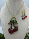 Rhinestone Cherry Pendent & Hypoallergenic Rhinestone Cherry Earrings (Clearance)