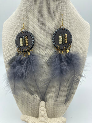 Gray Feather Earrings w/ Hypoallergenic/Nickel Free Wires