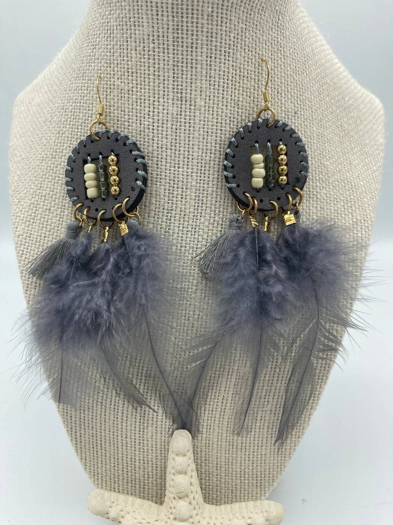Gray Feather Earrings w/ Hypoallergenic/Nickel Free Wires