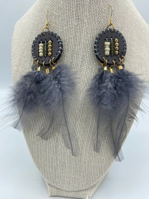 Gray Feather Earrings w/ Hypoallergenic/Nickel Free Wires
