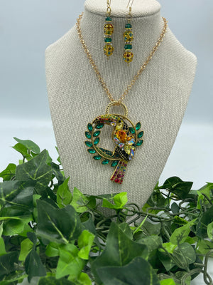 Toucan Sam Rhinestone Pendent & Matching Beaded Hypoallergenic Earrings (Clearance)