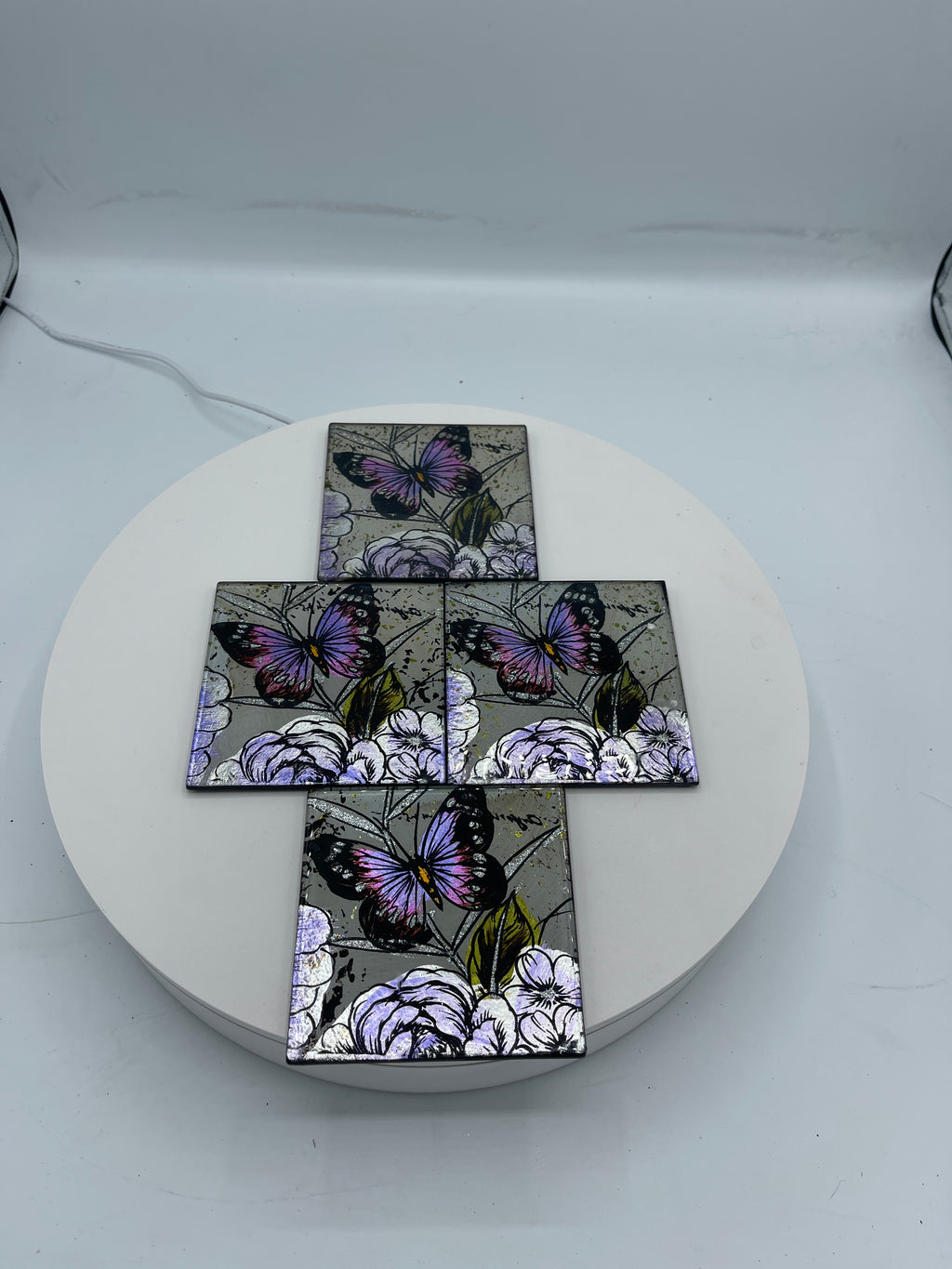 Hand Painted Glass Butterfly Coasters