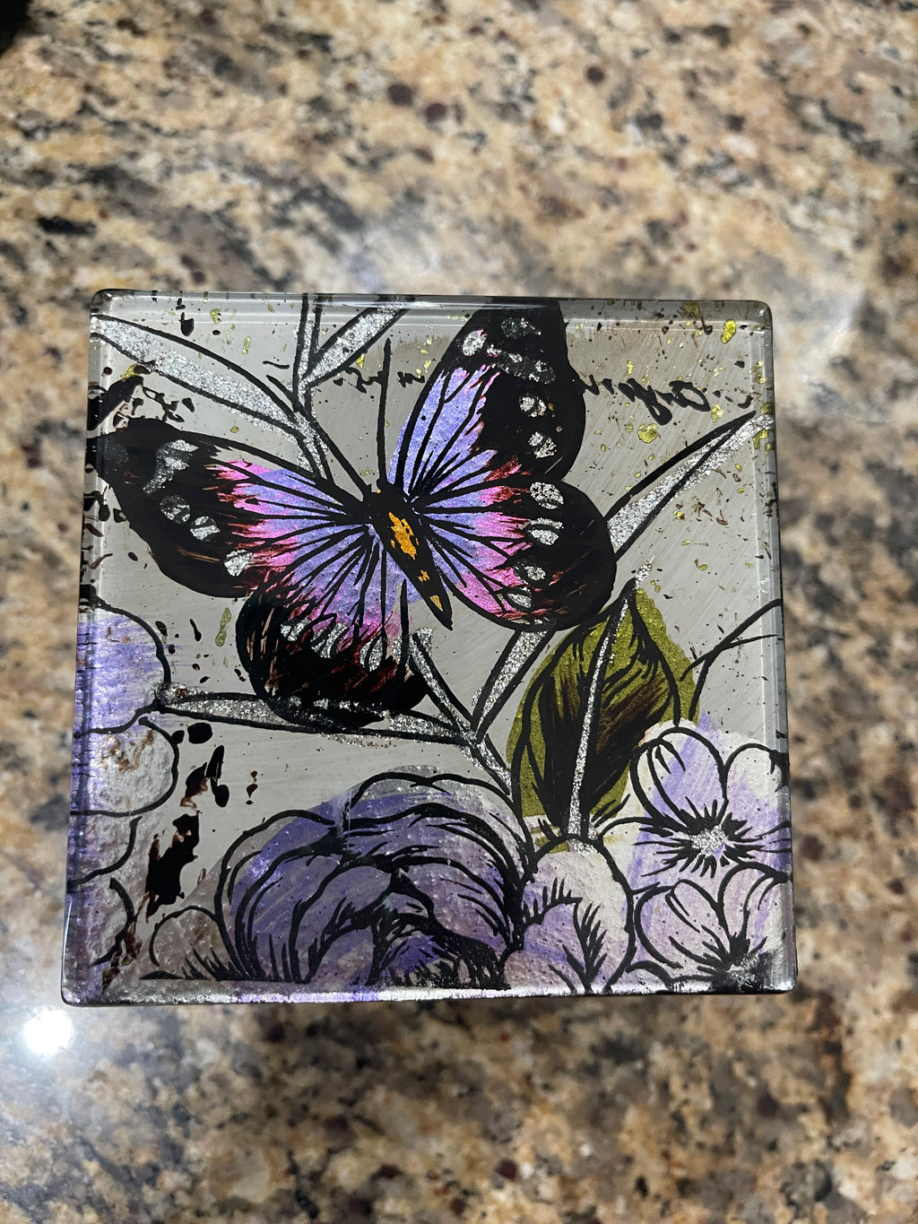 Hand Painted Glass Butterfly Coasters