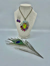 Rhinestone Medallion Necklace w/ Matching Hypoallergenic Earrings