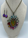 Rhinestone Medallion Necklace w/ Matching Hypoallergenic Earrings