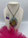 Rhinestone Medallion Necklace w/ Matching Hypoallergenic Earrings