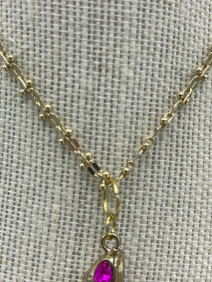 High Heel Rhinestone Medallion Necklace on Finely Detailed Gold Necklace w/ Matching Rhinestone Earrings (Clearance)