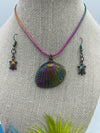 Multi-Colored Metallic Shell Necklace w/ Matching Sea Turtle Earrings (Clearance)