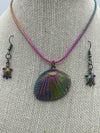 Multi-Colored Metallic Shell Necklace w/ Matching Sea Turtle Earrings (Clearance)
