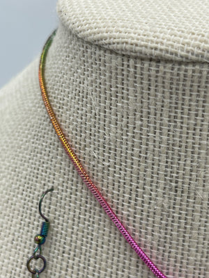 Multi-Colored Metallic Shell Necklace w/ Matching Sea Turtle Earrings (Clearance)