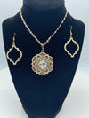 Gold Heart Scroll Pendent & Gold Scroll Earrings