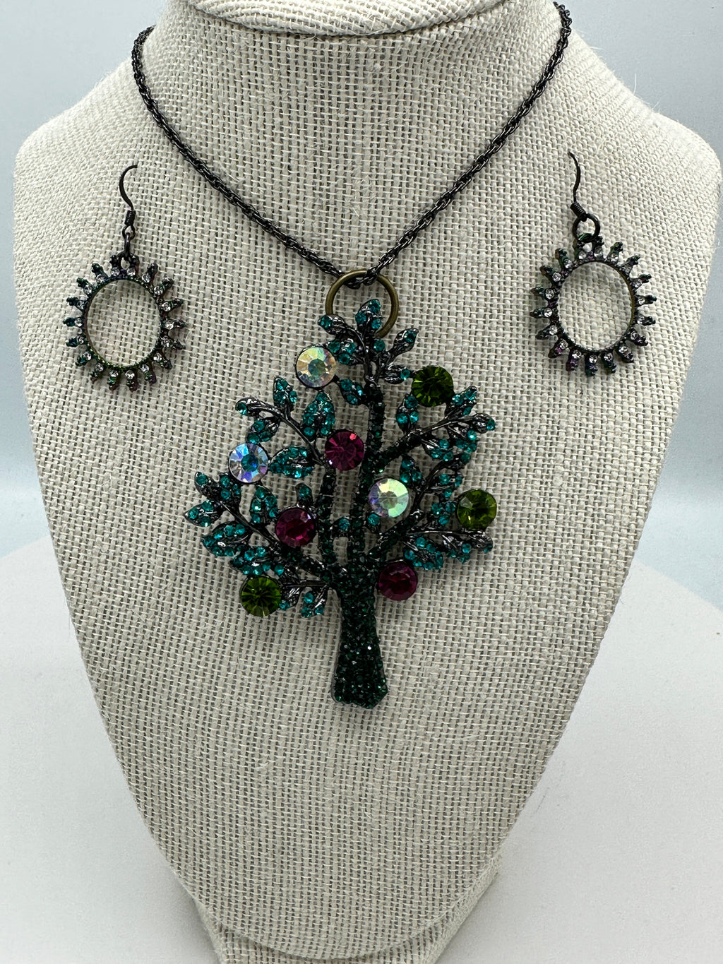 Gorgeous Rhinestone Tree of Life Pendent w/ Matching Earrings (Clearance)