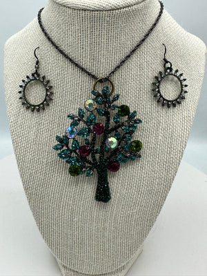 Gorgeous Rhinestone Tree of Life Pendent w/ Matching Earrings (Clearance)