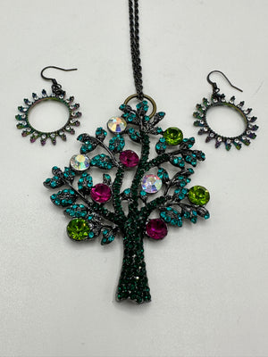 Gorgeous Rhinestone Tree of Life Pendent w/ Matching Earrings (Clearance)