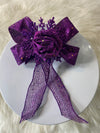 Purple Mesh Bow W/Purple Sparkly Snowflake Topped W/Matching Rosette