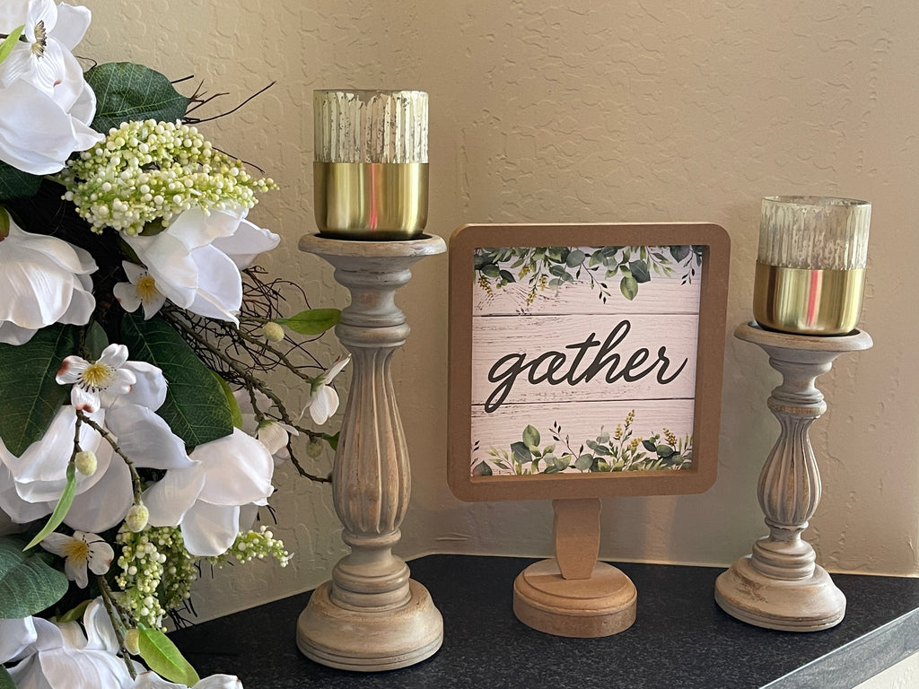 Friends, Faith & Family Plaque & Gather Sign Set