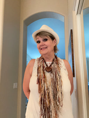 Brown, Gold, Beige & White Rag Time Infinity Scarf