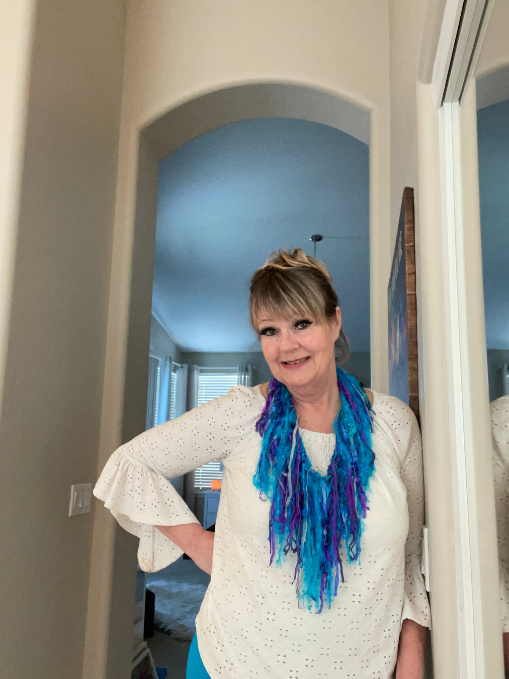 Turquoise & Purple Turkish Ribbon Yarn & Ladder Ribbon Scarf