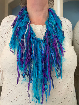 Turquoise & Purple Turkish Ribbon Yarn & Ladder Ribbon Scarf