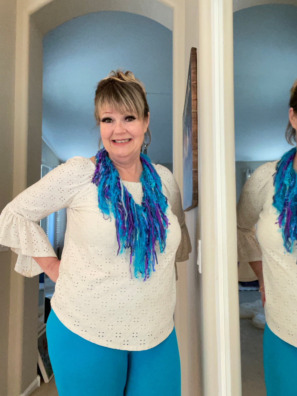 Turquoise & Purple Turkish Ribbon Yarn & Ladder Ribbon Scarf