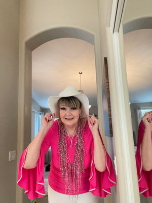 Hot Pink, Black & White Turkish Ladder Ribbon Scarf