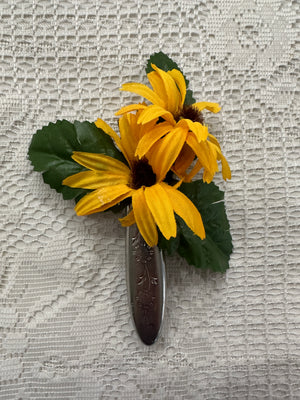 Silver Floral Sunflower Corsage & Pin