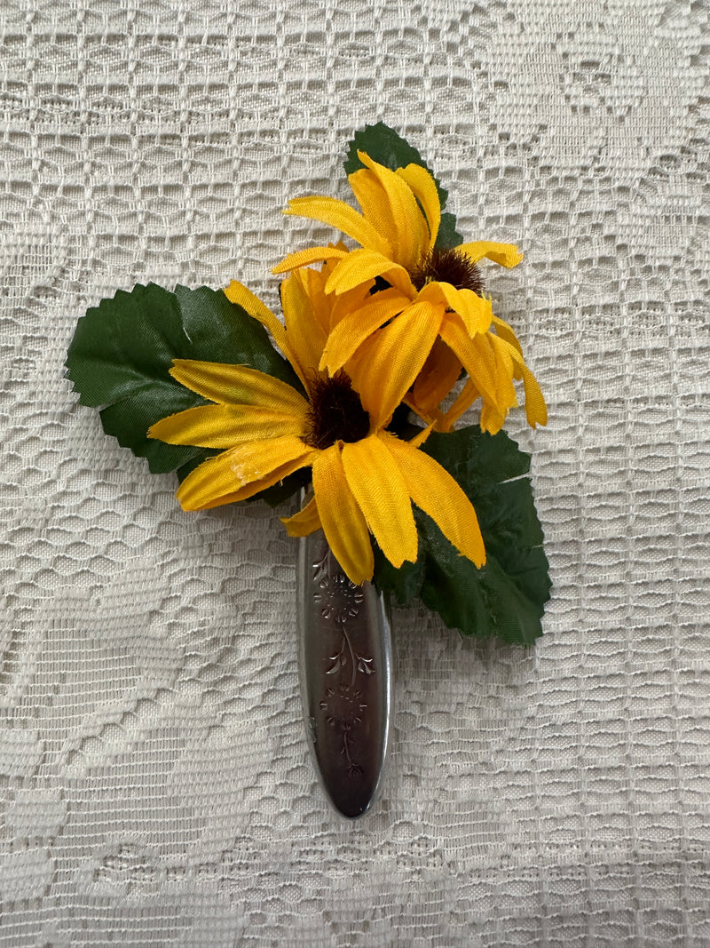 Silver Floral Sunflower Corsage & Pin