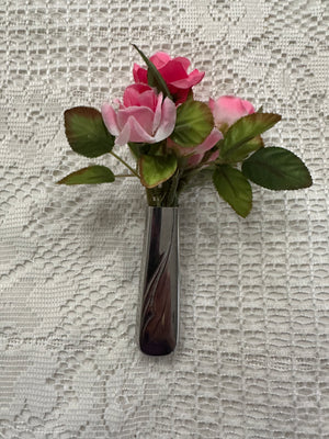 Silver Floral Silk Flower Pink Rose Corsage & Pin