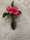 Silver Floral Silk Flower Rose Corsage & Pin