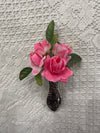 Silver Floral Silk Flower Rose Corsage & Pin