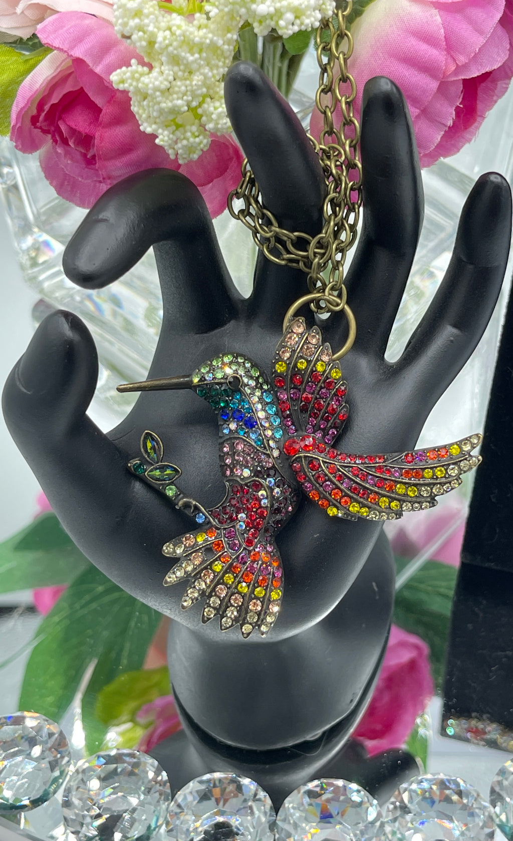 Rhinestone Hummingbird Pendent & Rhinestone Earrings