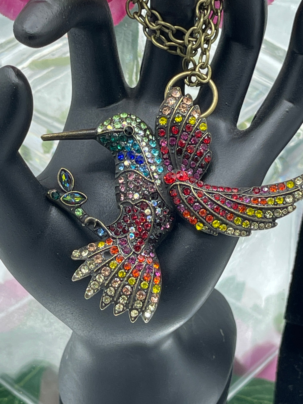 Rhinestone Hummingbird Pendent & Rhinestone Earrings