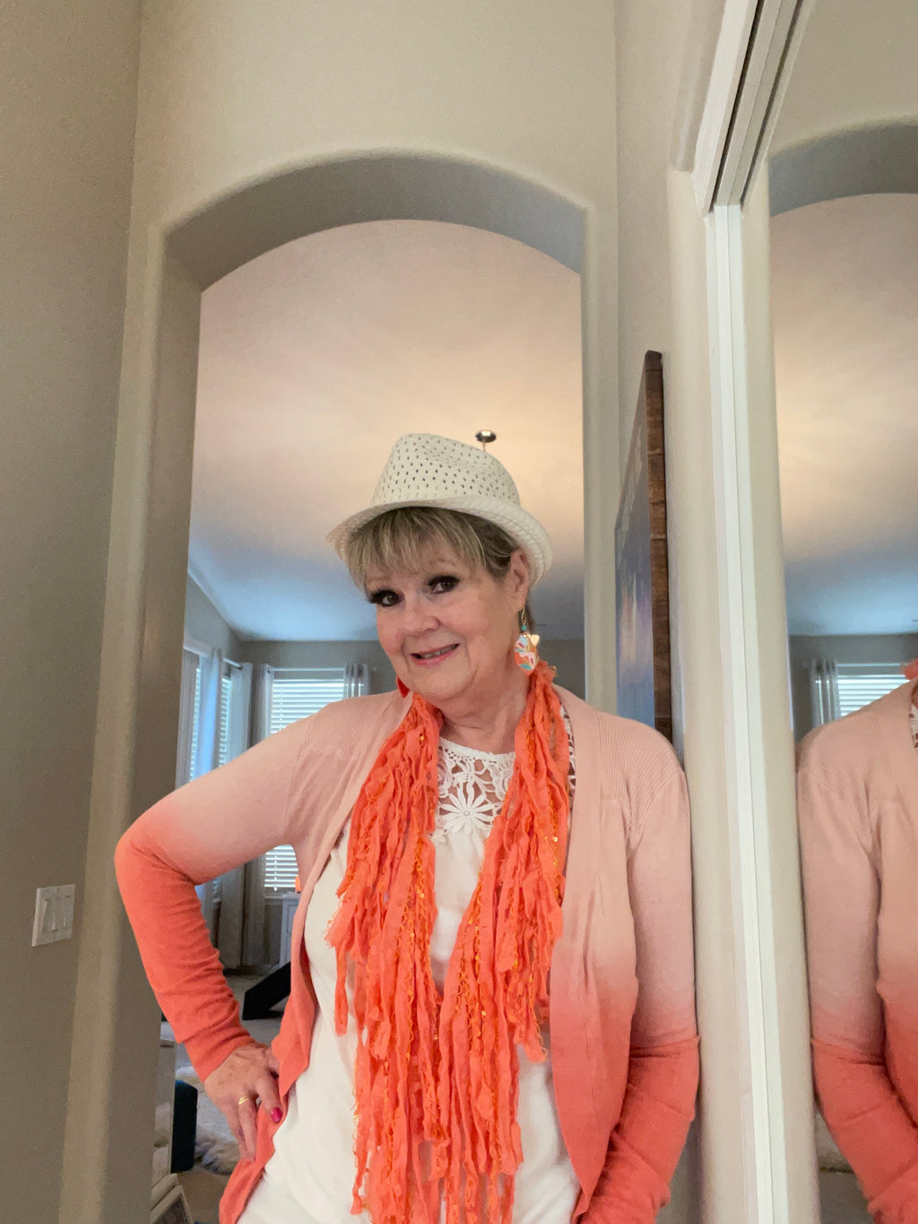 Coral Infinity Scarf w/ Embroider & Coral Sequins of Our "Son Light" Collection