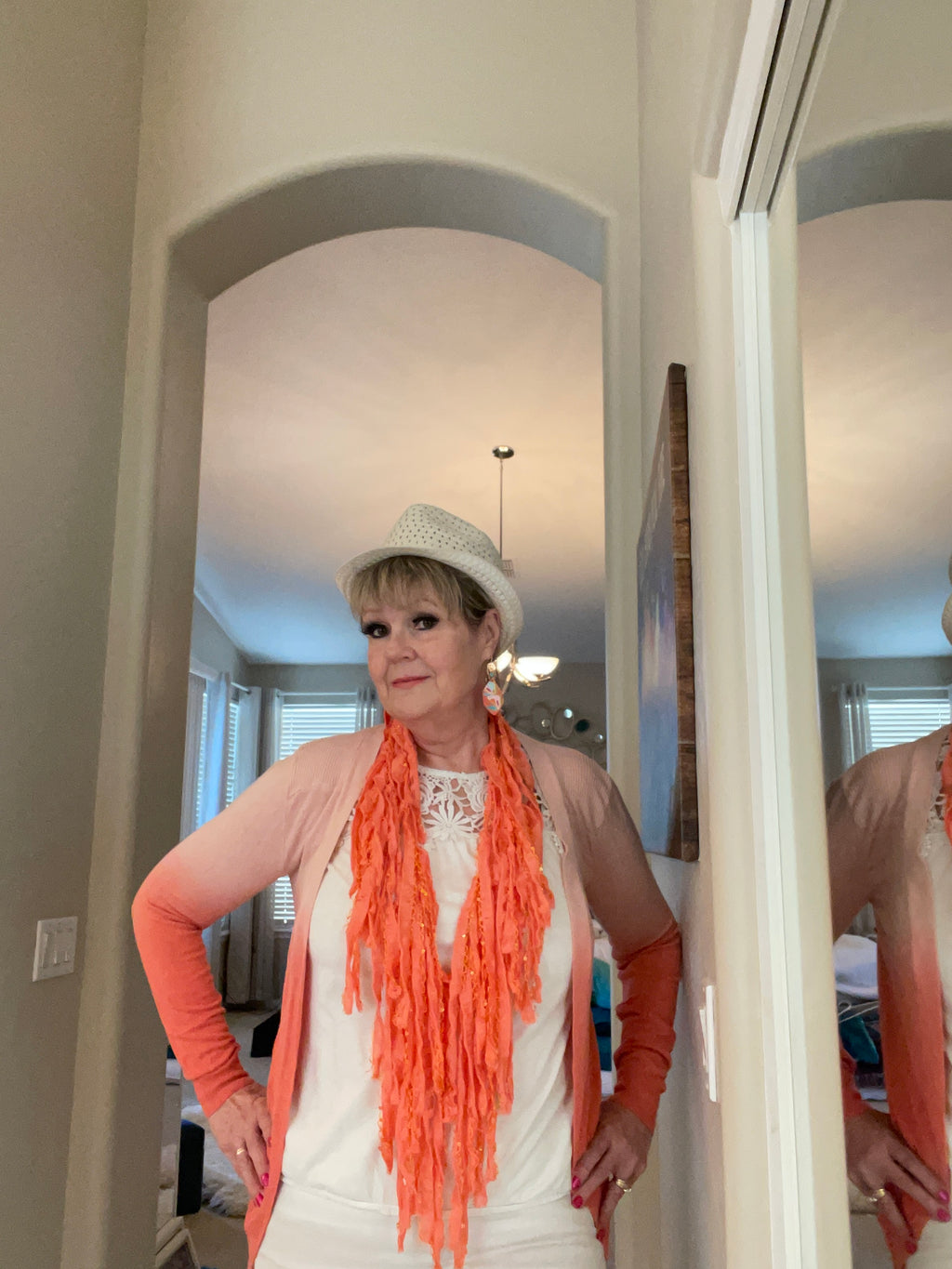 Coral Infinity Scarf w/ Embroider & Coral Sequins of Our "Son Light" Collection