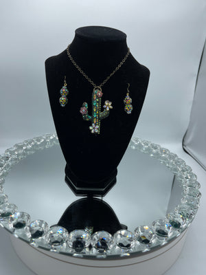 Rhinestone Cactus Pendent & Matching Earring Set