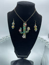 Rhinestone Cactus Pendent & Matching Earring Set