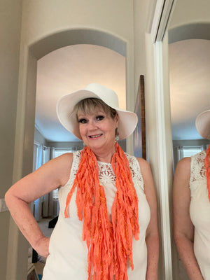 Coral Infinity Scarf w/ Embroider & Coral Sequins of Our "Son Light" Collection