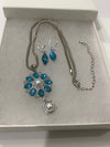 Round Silver Turquoise Rhinestone Pendent & Tear Drop Earrings (Clearance)