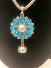 Round Silver Turquoise Rhinestone Pendent & Tear Drop Earrings (Clearance)