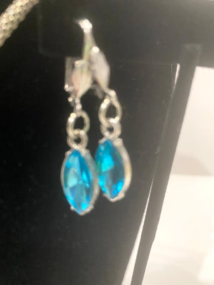 Round Silver Turquoise Rhinestone Pendent & Tear Drop Earrings (Clearance)