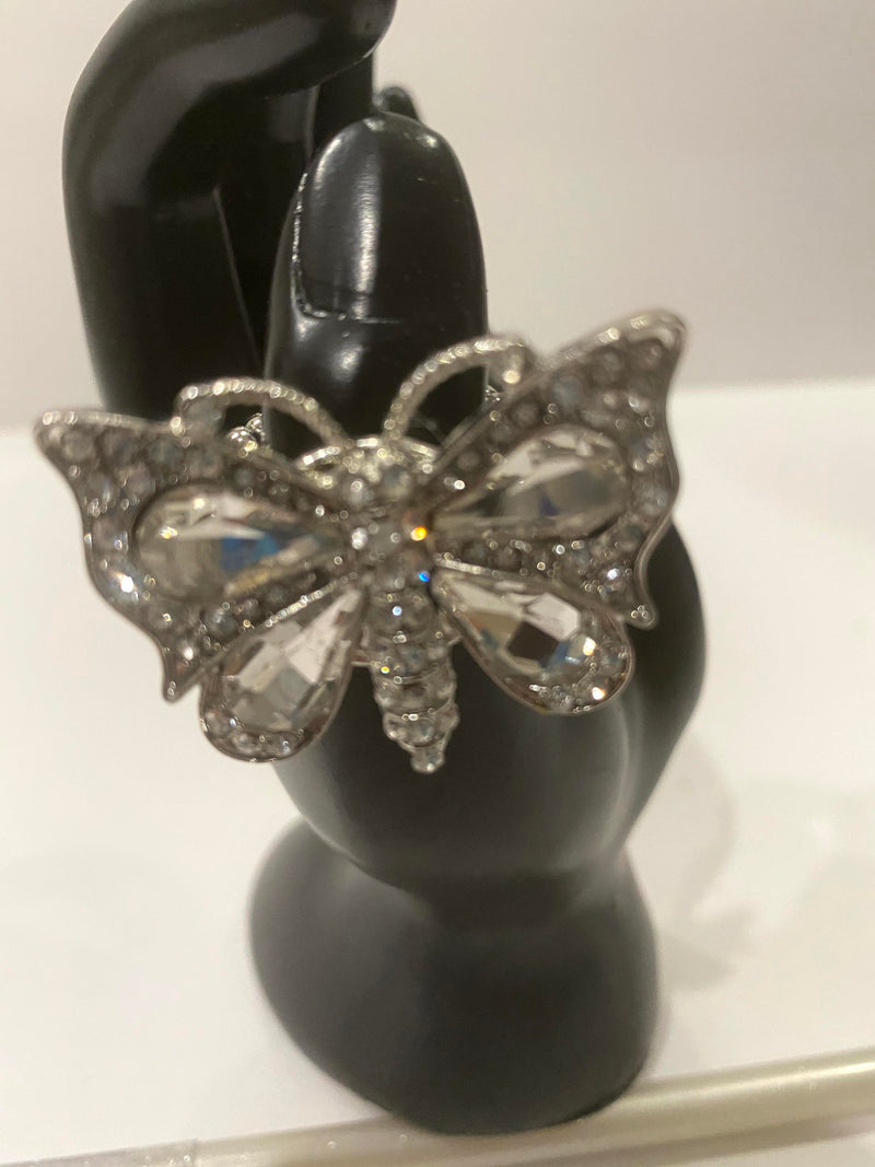 Silver Rhinestone Butterfly Thumb Ring