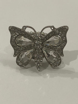 Silver Rhinestone Butterfly Thumb Ring